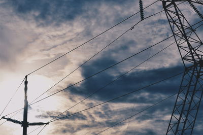 Low angle view of electricity pylon against sky