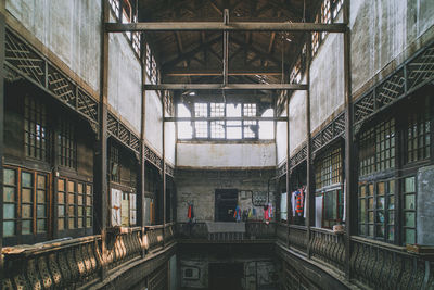 Empty railroad station platform in old building