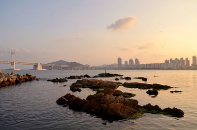 Scenic view of sea against sky during sunset