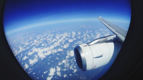 Aerial view of airplane wing