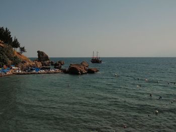 Scenic view of sea against clear sky