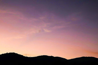 Low angle view of silhouette mountain against dramatic sky