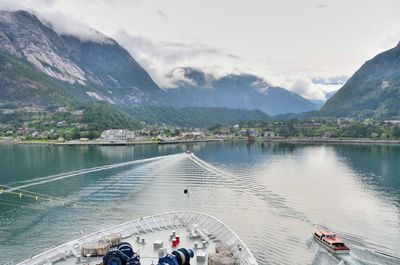 View of lake with mountain range in the background