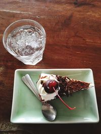 High angle view of food in plate on table