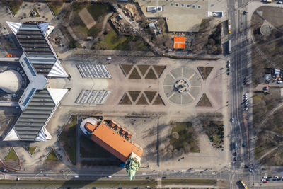 Germany, berlin, aerial view of alexanderplatz and saint marys church