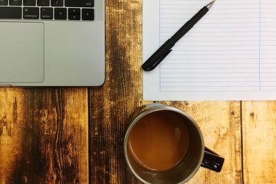 Directly above shot of coffee cup on table