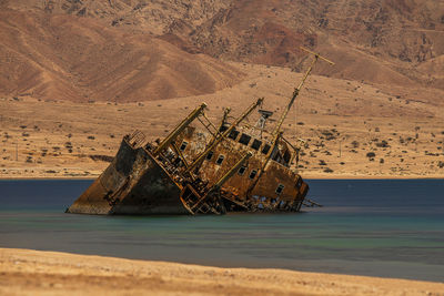 Damaged ship in sea