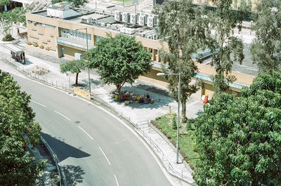 High angle view of street amidst buildings in city