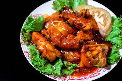 High angle view of food in plate