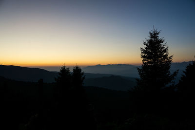 Scenic view of silhouette mountains against sky at sunset