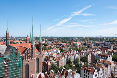 High angle shot of townscape against sky