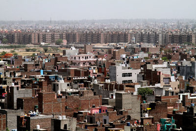 High angle view of buildings in city