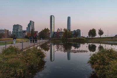 Reflection of buildings in water