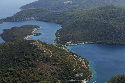 High angle view of bay and sea