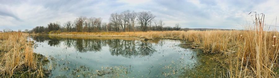 Scenic view of lake against sky