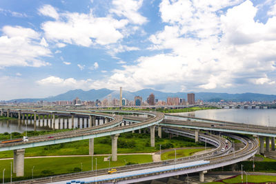 High angle view of elevated road against cloudy sky