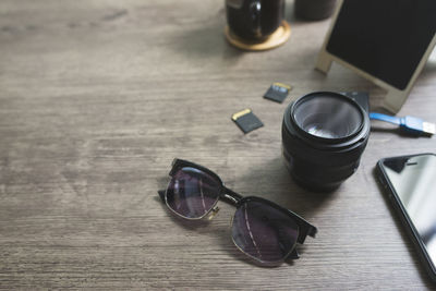 High angle view of sunglasses on table