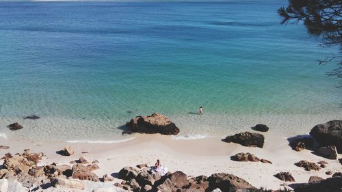 High angle view of people on beach