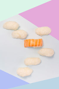 High angle view of cookies on table