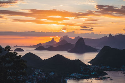 Scenic view of sea against orange sky