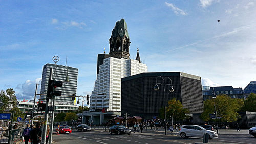 View of city against cloudy sky