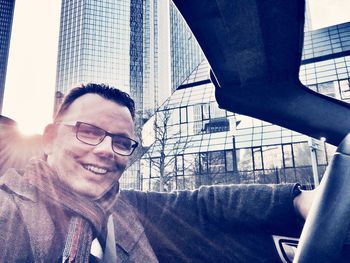 Portrait of woman in city