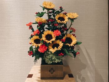 High angle view of flower bouquet on table