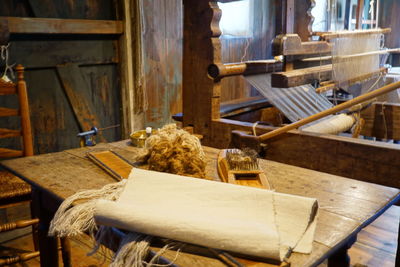 Work tools on workbench in textile industry