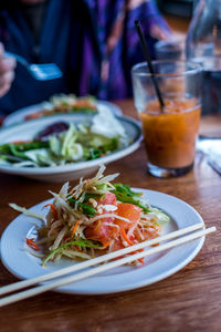 Close-up of meal served on table