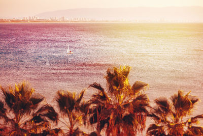 Scenic view of sea against sky during sunset