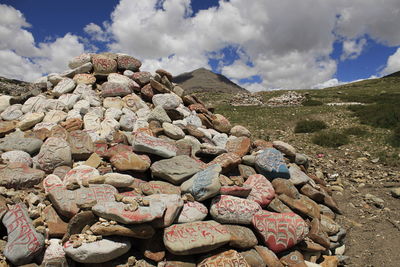 Mani stones in tibet near mount kailash 