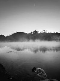 Scenic view of lake against clear sky