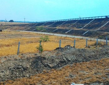 Scenic view of farm against sky