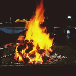 Close-up of bonfire at night