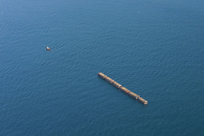 High angle view of ship in sea