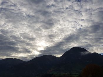 Scenic view of mountains against cloudy sky