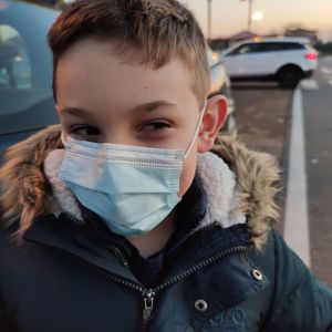 Portrait of boy in car