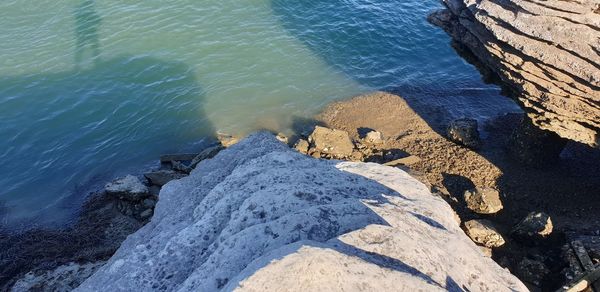 High angle view of rocks on beach