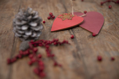 High angle view of christmas decoration on table
