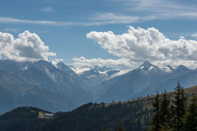 Scenic view of snowcapped mountains against sky