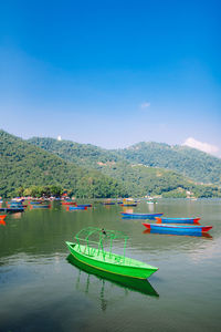 Scenic view of lake against blue sky