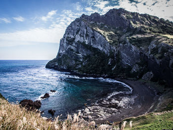 Rocks in sea against sky