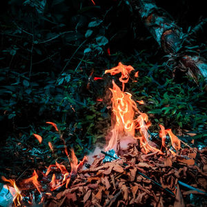 High angle view of bonfire