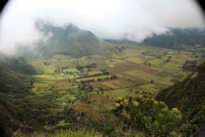 Looking into the pululahua crater. farmland, ecuador 