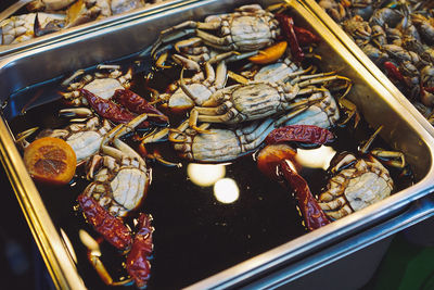 Close-up of crabs for sale