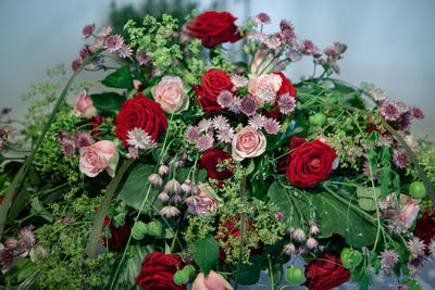 Close-up of red rose bouquet