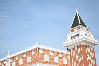 Low angle view of temple building against blue sky