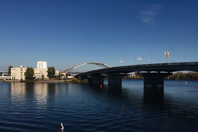 Bridge over river against blue sky