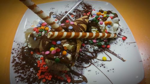 High angle view of cake on table