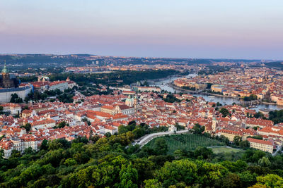 High angle view of townscape against sky